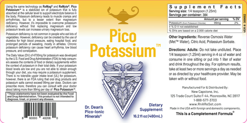 Pico Potassium - Solution de potassium | Potassium liquide Pico-ion du Dr Dean - 480 ml