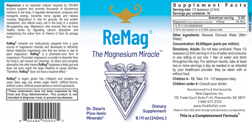 ReMag - The Magnesium Miracle | Magnésium liquide Pico-ion du Dr Dean - 240ml